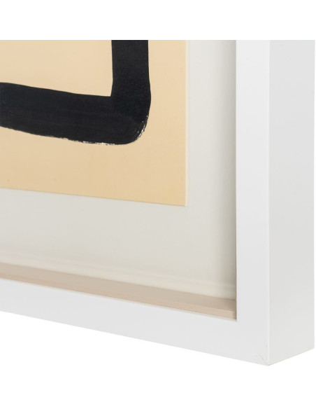 Tableau mural peint sous verre abstrait Noir & Beige Cadre Bois blanc naturel Coyan (Lot de 2) 