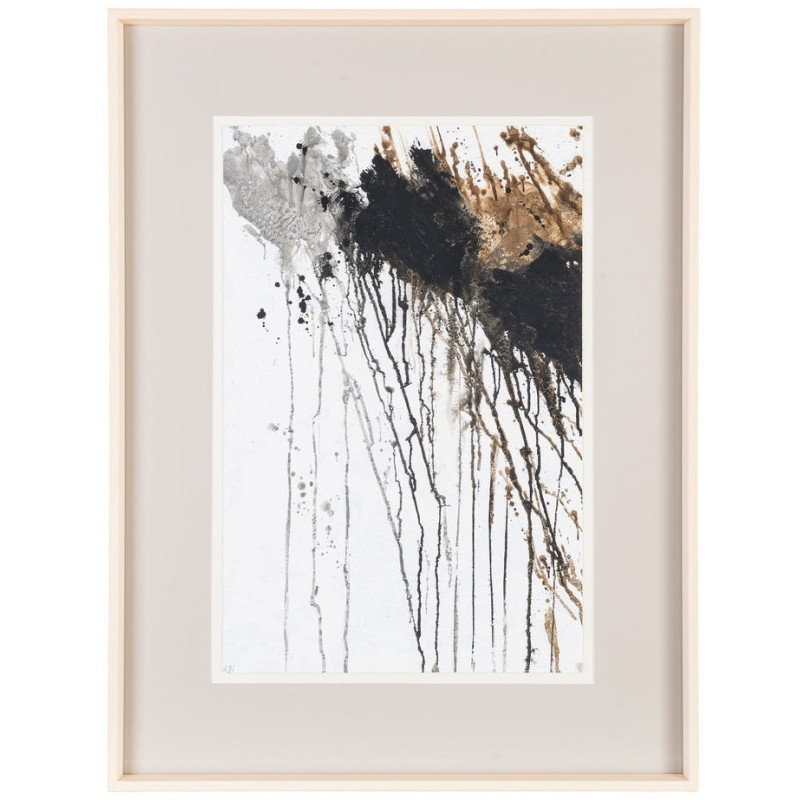Tableau mural peint sous verre Taches Noir Gris & Doré Cadre Bois d'ayous noir 60x80 Varen (Lot de 2) 