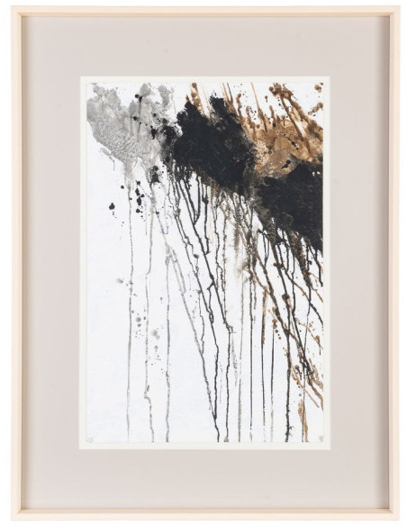 Tableau mural peint sous verre Taches Noir Gris & Doré Cadre Bois d'ayous noir 60x80 Varen (Lot de 2) 