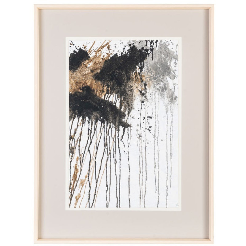 Tableau mural peint sous verre Taches Noir Gris & Doré Cadre Bois d'ayous noir 60x80 Varen (Lot de 2) 