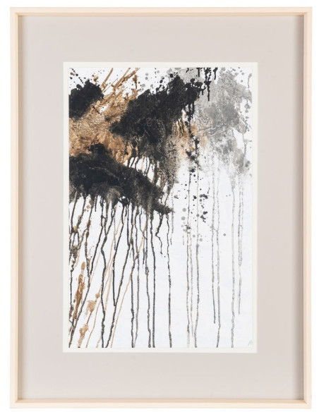 Tableau mural peint sous verre Taches Noir Gris & Doré Cadre Bois d'ayous noir 60x80 Varen (Lot de 2) 