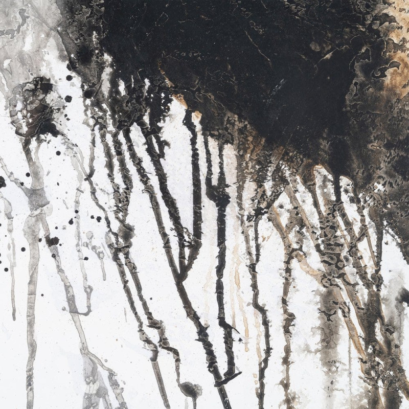 Tableau mural peint sous verre Taches Noir Gris & Doré Cadre Bois d'ayous noir 60x80 Varen (Lot de 2) 