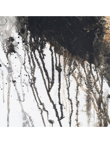 Tableau mural peint sous verre Taches Noir Gris & Doré Cadre Bois d'ayous noir 60x80 Varen (Lot de 2) 
