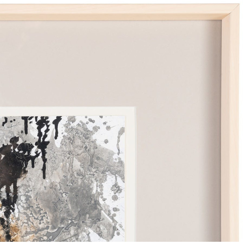 Tableau mural peint sous verre Taches Noir Gris & Doré Cadre Bois d'ayous noir 60x80 Varen (Lot de 2) 