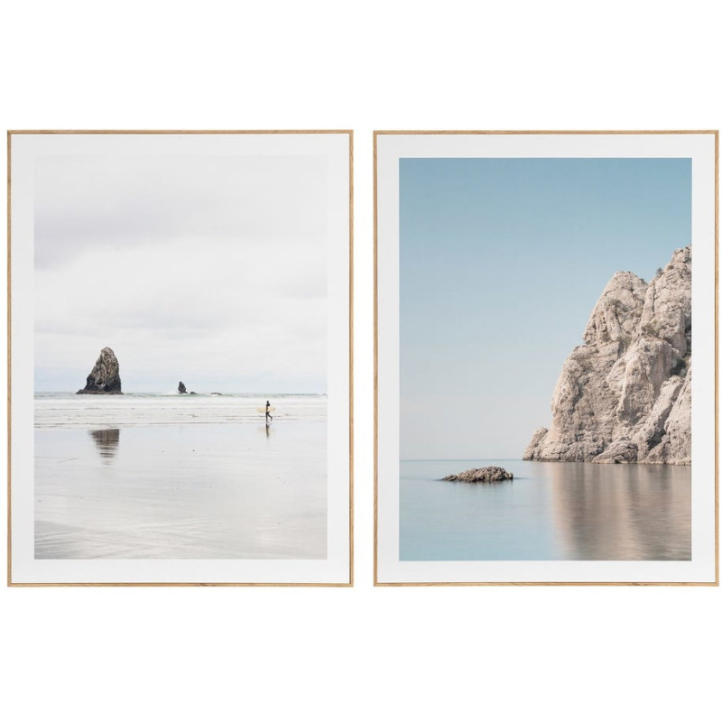 Tableau mural imprimé Paysages de plage Cadre MDF effet hêtre Hasel (Lot de 2)