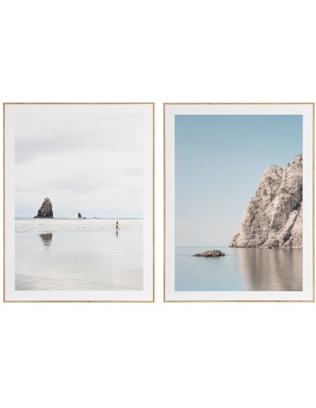 Tableau mural imprimé Paysages de plage Cadre MDF effet hêtre Hasel (Lot de 2)