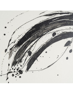 Grand Tableau sous verre mural abstrait Noir & Or Cadre MDF effet hêtre 76x98 Wielo 