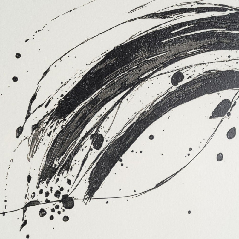 Grand Tableau sous verre mural abstrait Noir & Or Cadre MDF effet hêtre 76x98 Wielo 