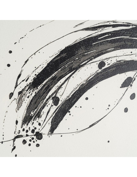 Grand Tableau sous verre mural abstrait Noir & Or Cadre MDF effet hêtre 76x98 Wielo 