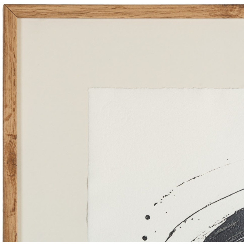 Grand Tableau sous verre mural abstrait Noir & Or Cadre MDF effet hêtre 76x98 Wielo 