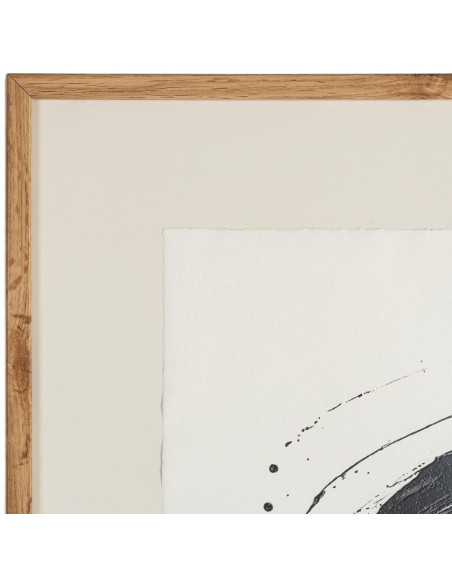 Grand Tableau sous verre mural abstrait Noir & Or Cadre MDF effet hêtre 76x98 Wielo 