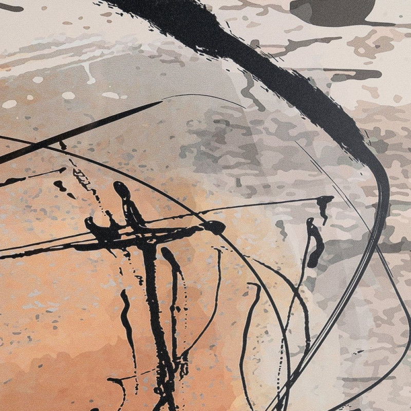 Tableau mural sous verre abstrait Orange Beige & Noir Cadre MDF noir 73x73 Yeril 