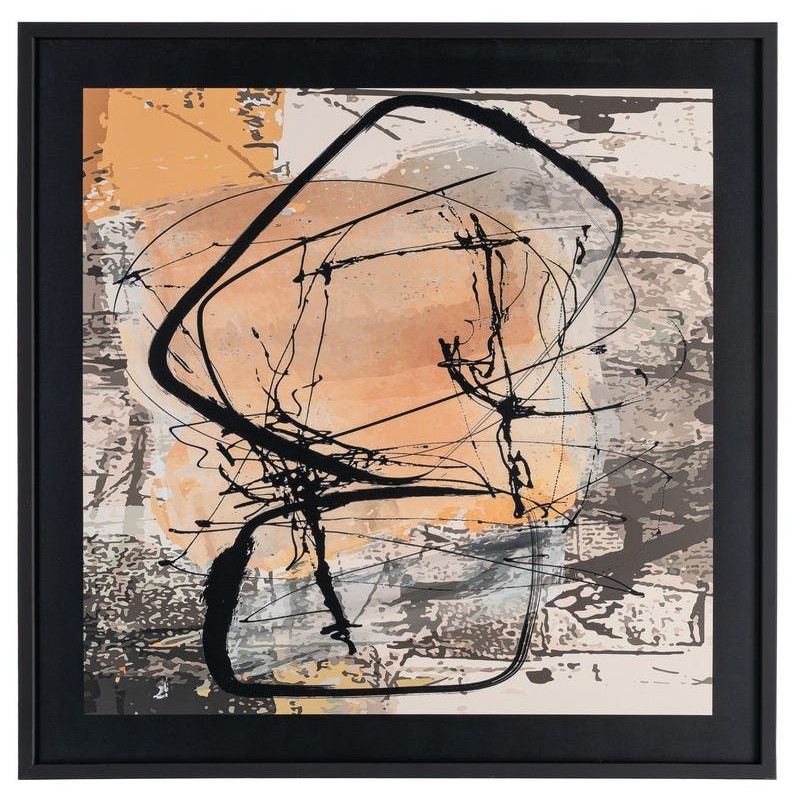 Tableau mural sous verre abstrait Orange Beige & Noir Cadre MDF noir 73x73 Yeril