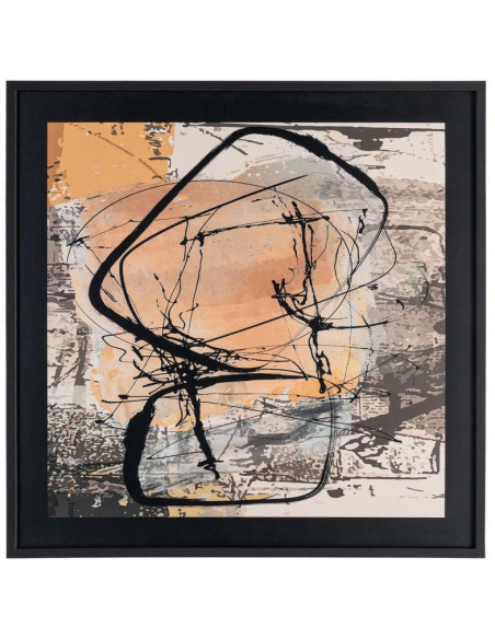 Tableau mural sous verre abstrait Orange Beige & Noir Cadre MDF noir 73x73 Yeril