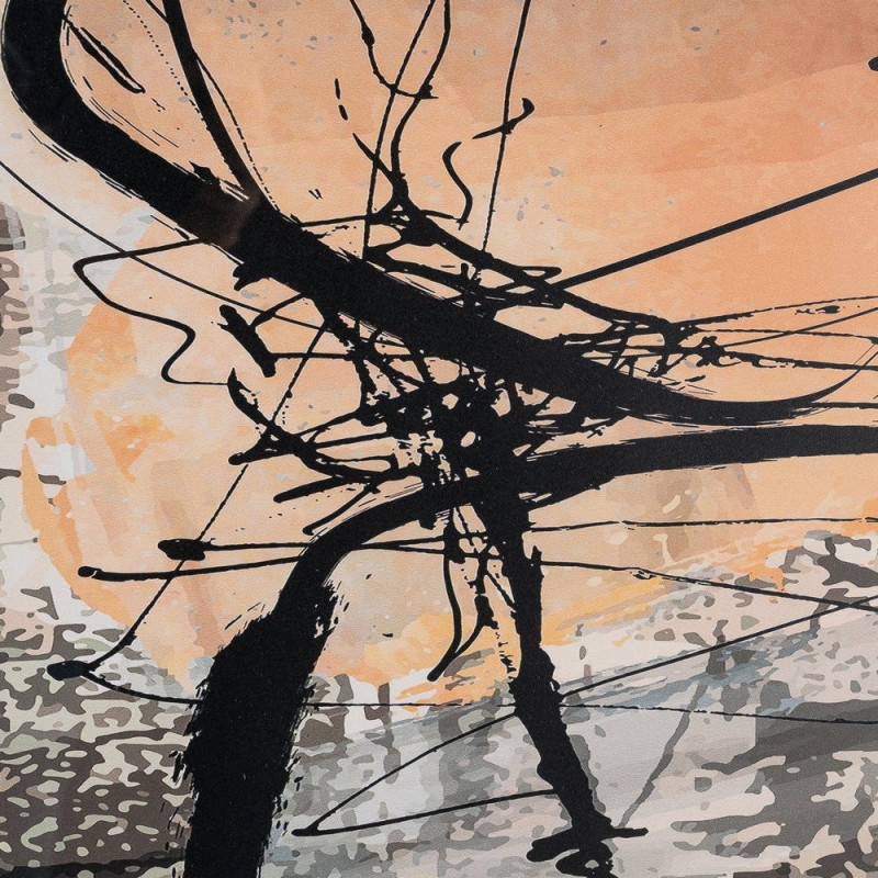 Tableau mural sous verre abstrait Orange Beige & Noir Cadre MDF noir 73x73 Yeril 