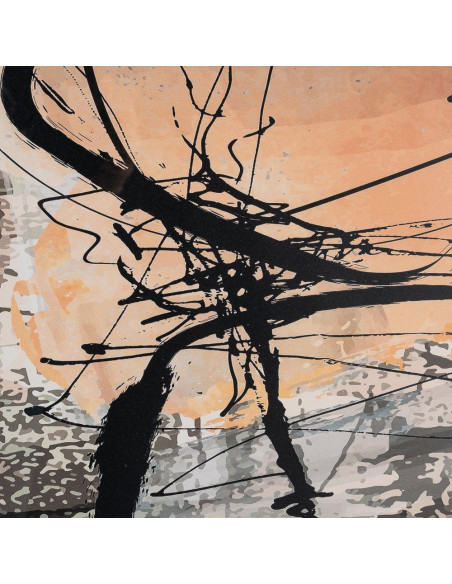 Tableau mural sous verre abstrait Orange Beige & Noir Cadre MDF noir 73x73 Yeril 
