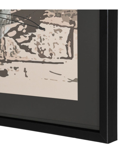 Tableau mural sous verre abstrait Orange Beige & Noir Cadre MDF noir 73x73 Yeril 