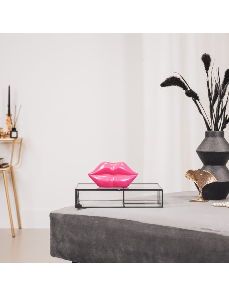 Vase bouche en céramique rose fluo 15,5 x 6,5 x 7,5 cm Lip