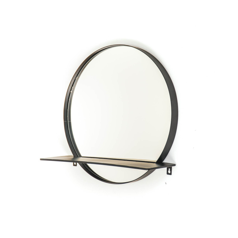 Miroir mural rond en métal noir avec...