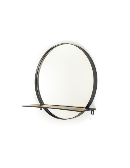 Miroir mural rond en métal noir avec tablette 40 x 40 x 13 cm Shapsy