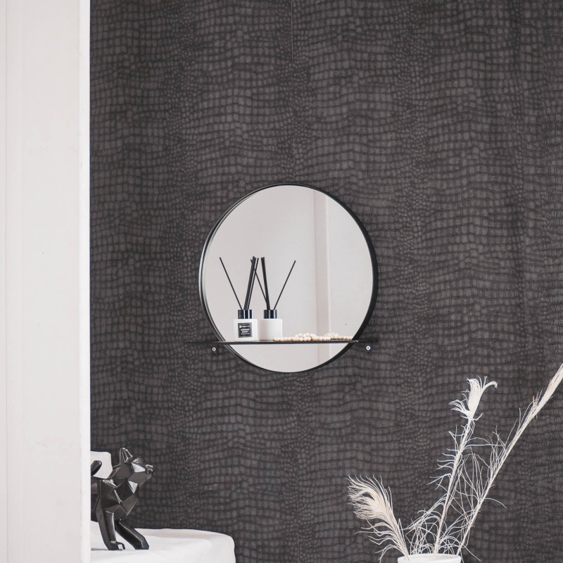 Miroir mural rond en métal noir avec...