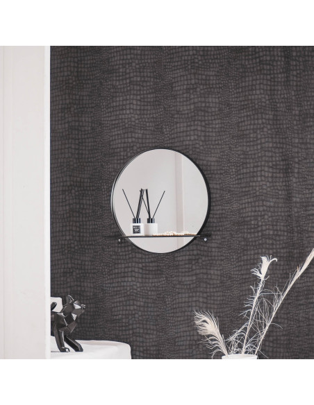 Miroir mural rond en métal noir avec tablette 40 x 40 x 13 cm Shapsy