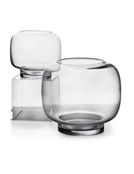Vase moderne sur pied Ovale Hauteur 15 cm Verre Transparent Serenite