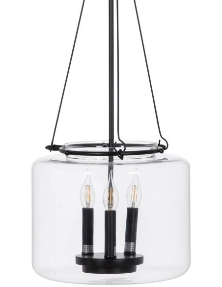 Suspension Ronde 3 Lampes 35 cm en Verre Transparent Métal Noir Marita - 1