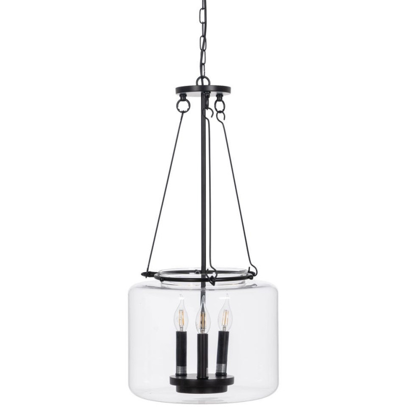 Suspension Ronde 3 Lampes 35 cm en Verre Transparent Métal Noir Marita - 2