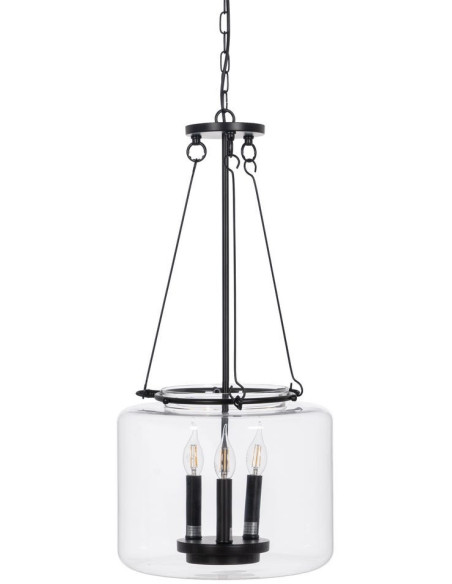 Suspension Ronde 3 Lampes 35 cm en Verre Transparent Métal Noir Marita - 2