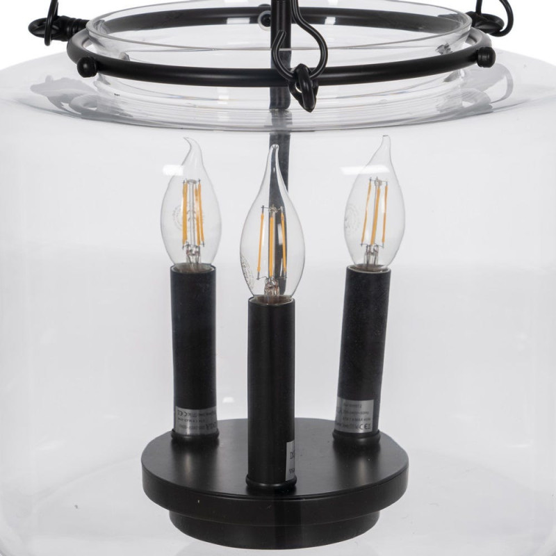 Suspension Ronde 3 Lampes 35 cm en Verre Transparent Métal Noir Marita - 4