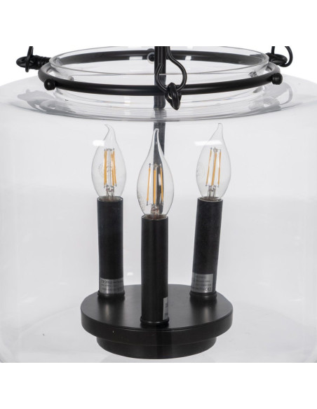 Suspension Ronde 3 Lampes 35 cm en Verre Transparent Métal Noir Marita - 4