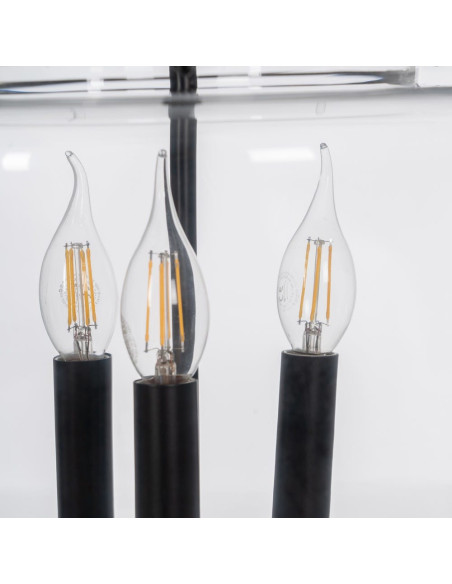 Suspension Ronde 3 Lampes 35 cm en Verre Transparent Métal Noir Marita - 5