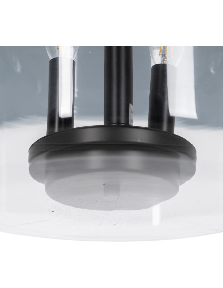 Suspension Ronde 3 Lampes 35 cm en Verre Transparent Métal Noir Marita - 6