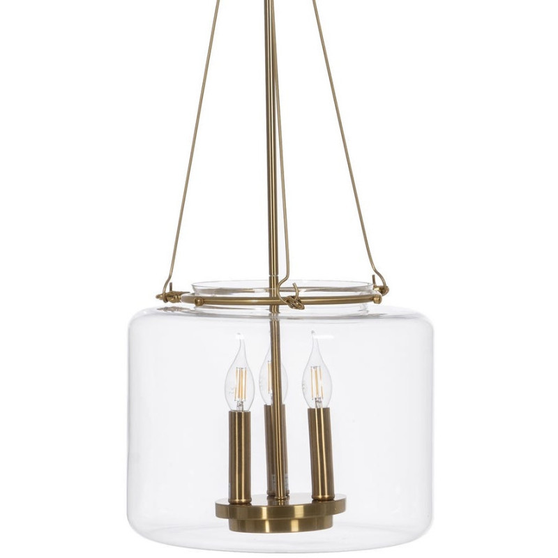 Suspension Ronde 3 Lampes 35 cm en Verre Transparent Métal Doré Marita - 1