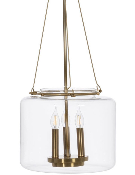 Suspension Ronde 3 Lampes 35 cm en Verre Transparent Métal Doré Marita - 1