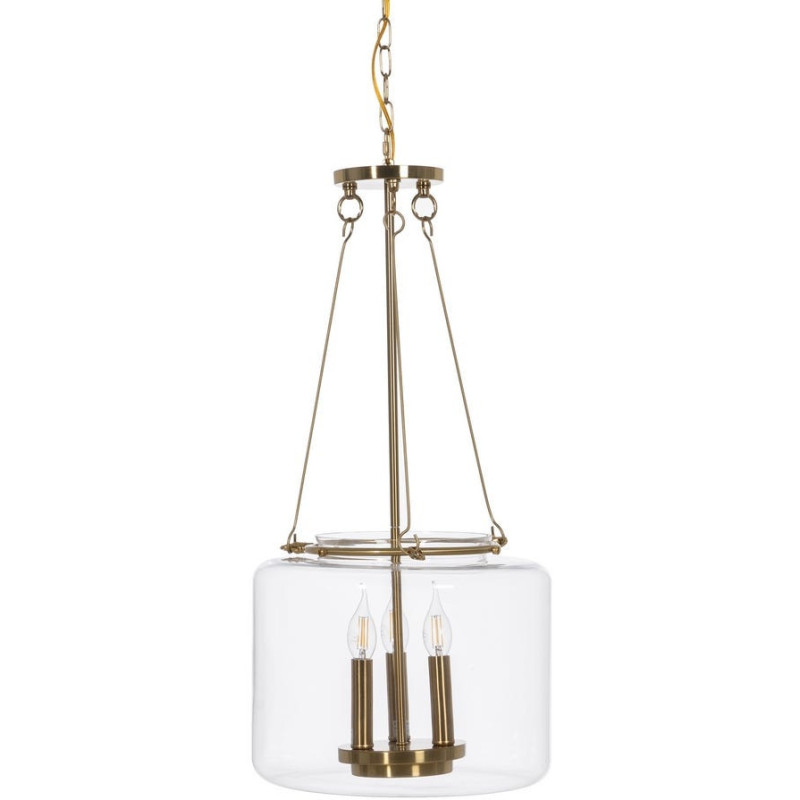 Suspension Ronde 3 Lampes 35 cm en Verre Transparent Métal Doré Marita - 2