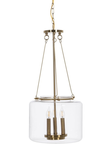 Suspension Ronde 3 Lampes 35 cm en Verre Transparent Métal Doré Marita - 2