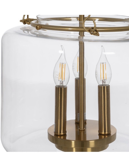 Suspension Ronde 3 Lampes 35 cm en Verre Transparent Métal Doré Marita - 4