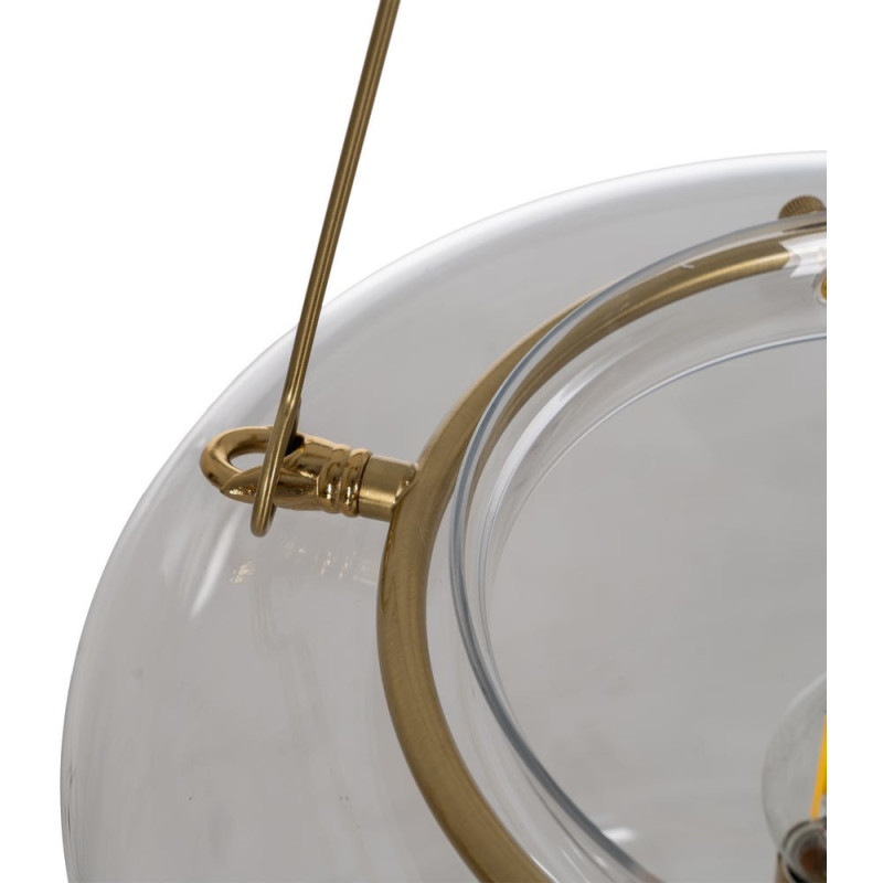 Suspension Ronde 3 Lampes 35 cm en Verre Transparent Métal Doré Marita - 7