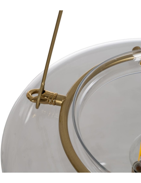 Suspension Ronde 3 Lampes 35 cm en Verre Transparent Métal Doré Marita - 7