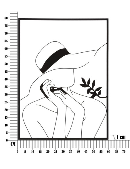 Décoration murale moderne Femme avec chapeau 60x80 Métal Noir Elegant B