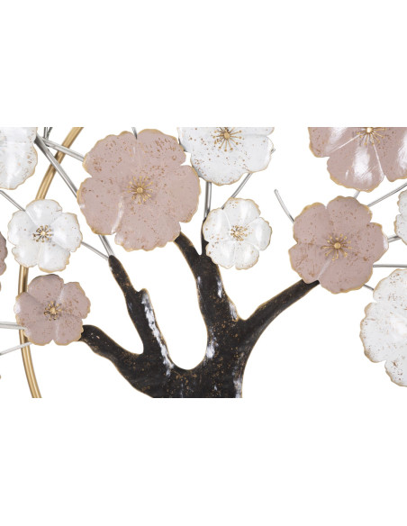 Grande Décoration murale moderne Arbre en fleur 101x72 Métal Rose Blanc crème Marron Tree