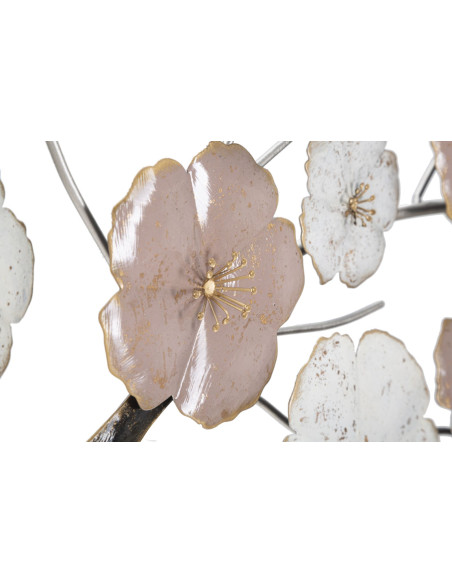 Grande Décoration murale moderne Arbre en fleur 101x72 Métal Rose Blanc crème Marron Tree