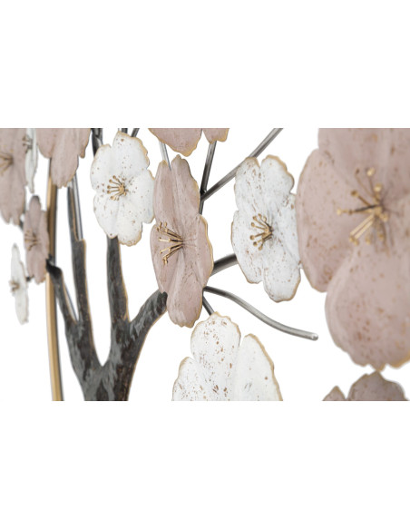 Grande Décoration murale moderne Arbre en fleur 101x72 Métal Rose Blanc crème Marron Tree