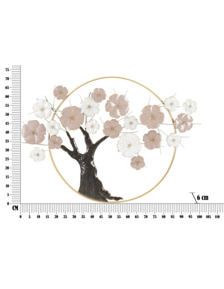 Grande Décoration murale moderne Arbre en fleur 101x72 Métal Rose Blanc crème Marron Tree