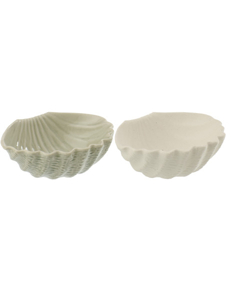 Lot de 2 Vide-poches Coquillages 15 cm Grès Blanc Vert olive Orvix J-Line - 1