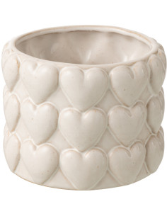 CACHEPOT COEURS GRÈS ÉCRU S (13,5x13,5x11,5cm) 