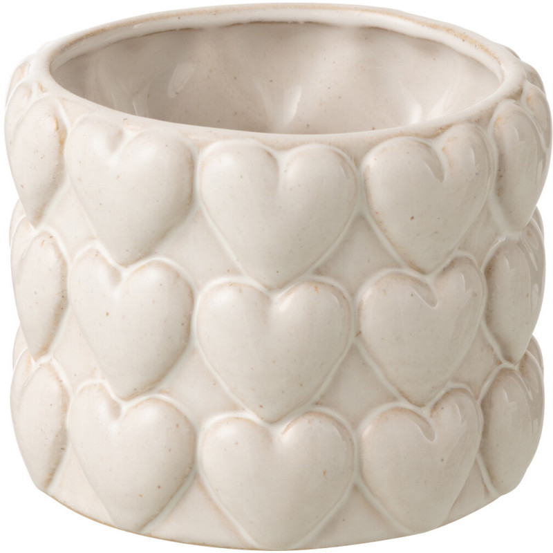CACHEPOT COEURS GRÈS ÉCRU S (13,5x13,5x11,5cm) 