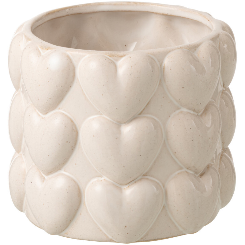 CACHEPOT COEURS GRÈS ÉCRU L (17x17x14,5cm) 